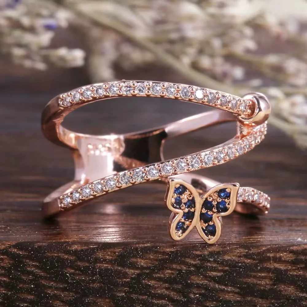 New Rose Gold Diamond Butterfly Beautiful Ring - Picture 4 of 5